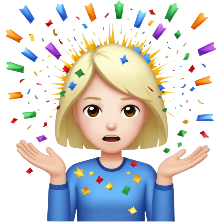 Expresión de molestia con rayos que explotan y llena de confeti  emoji