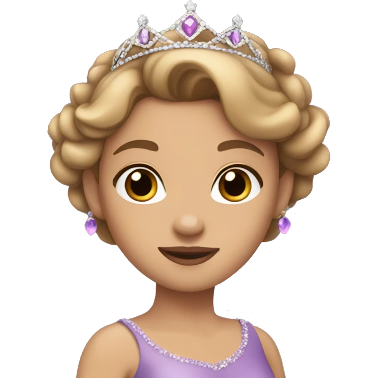 princess with light brown hair, brown eyes, light skin, violet dress and a tiara emoji