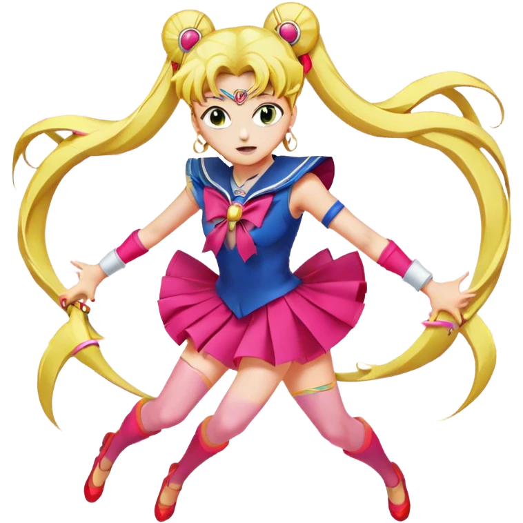 Icon for Anime: vibrant, dynamic scene with characters Bishoujo Senshi Sailor Moon in action, featuring exaggerated expressions and colorful backgrounds. The design should reflect the distinct, energetic style of anime, with iconic eyes and unique visual elements. Transparent background. emoji