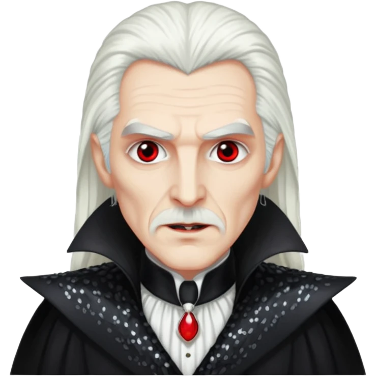 Count Dracula with long white hair, black sequin outfit  emoji