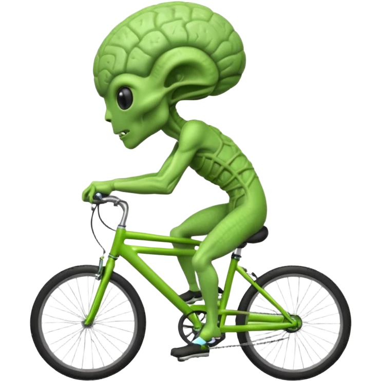 big-brain alien riding a bicycle, oversized head, visible brain texture, intelligent but clumsy cycling pose, sci-fi cartoon vibe, 3D cartoon, mobile game icon style, clean background, no text, no watermark
 emoji