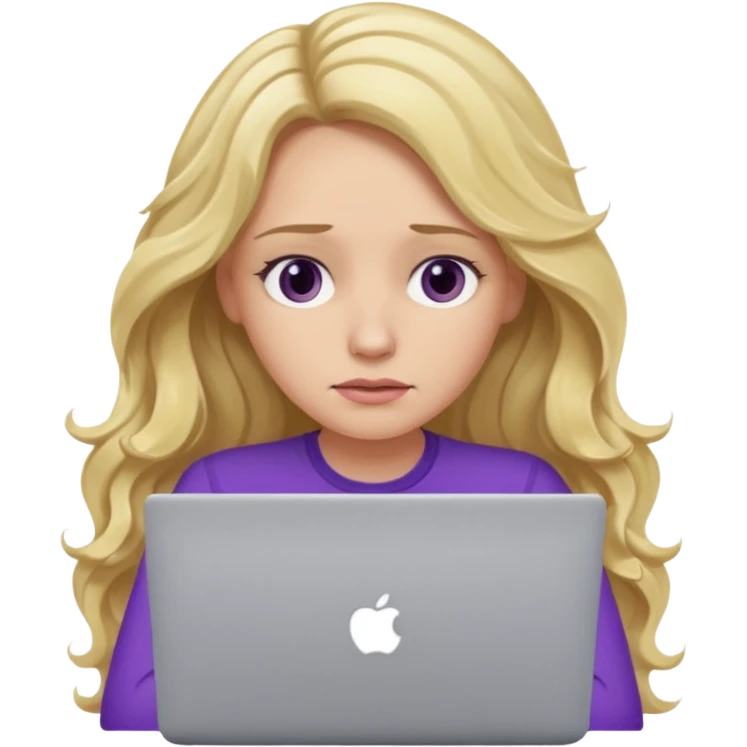 lady with long blonde wavy hair, purple top throwing her with a laptop looking tired emoji
