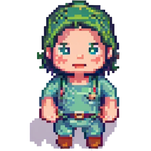 kid making a 'no deal' gesture, retro and blocky pixel art style emoji