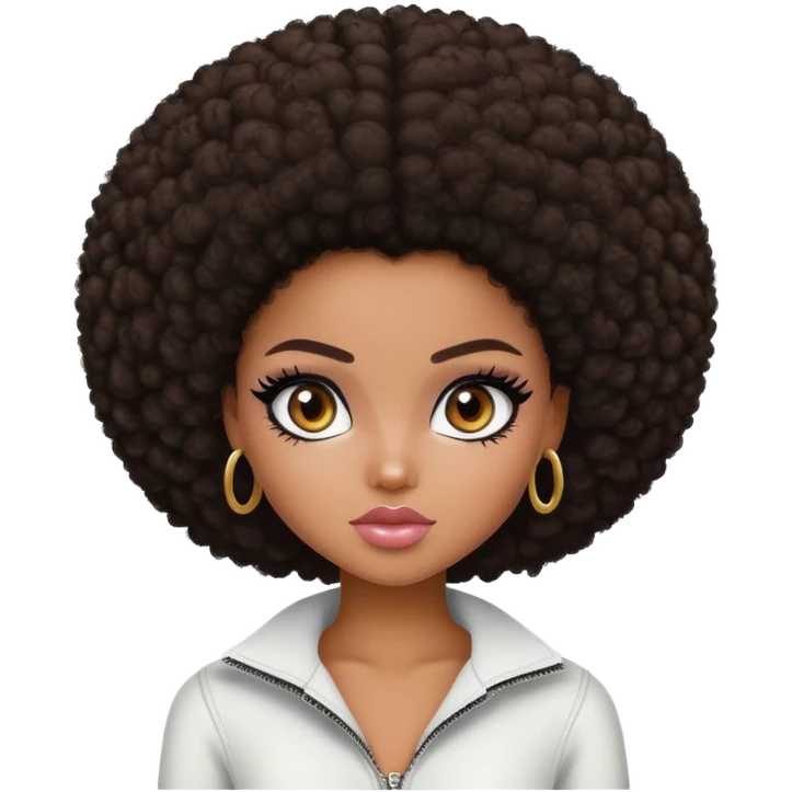 pretty bratz girl, dark brown afro, dark brown eyes, black eyeliner, deep brown skin emoji