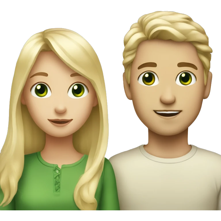 Blonde girl with a blond boy with green eyes  emoji