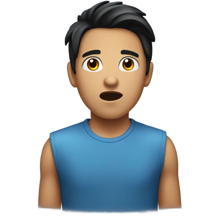 An emoji of a young man with black hair, wearing a blue top, looking very surprised. emoji