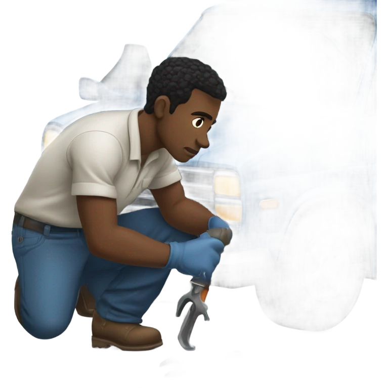 Black dude working on a old school car emoji