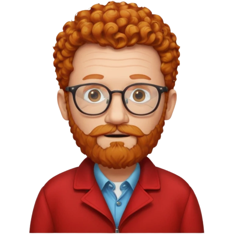 old man, ginger curly short hair, with beard, no mustache, wearing glasses, long face, wearing a red jacket emoji