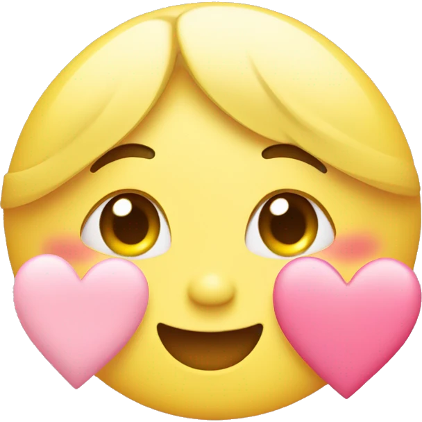 cute smiling yellow face with blush and pink pastel hearts around the face emoji