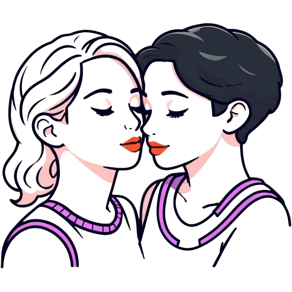 lesbian couple kissing on cheek emoji