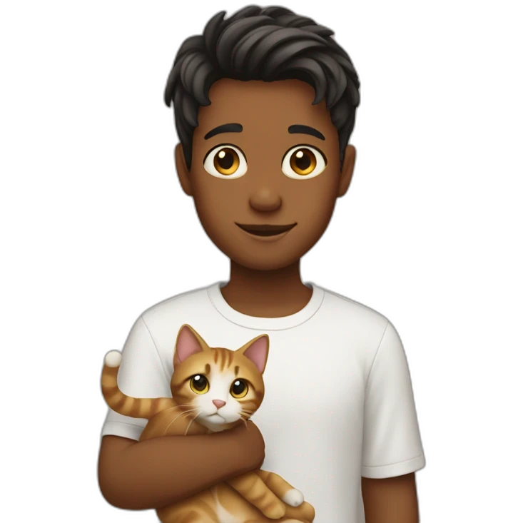 a boy with a side part hair holds a cat emoji