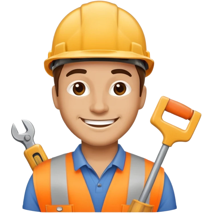 happy construction worker with hard hat and tools emoji