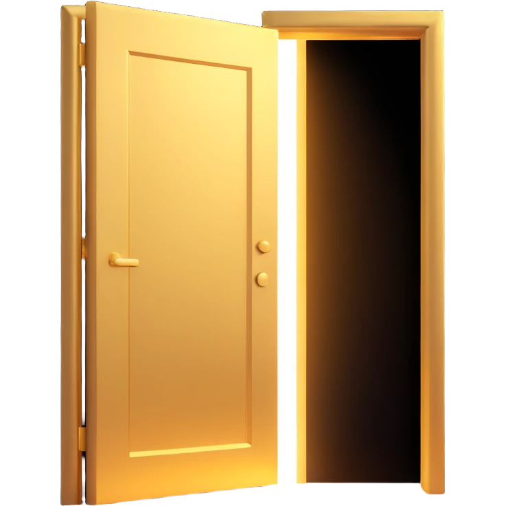 3D emoji style, very dark scene with a golden door slightly open. An extremely strong, wide, and bright white light beam and glow pour through the crack. Cinematic and dramatic atmosphere with a clearly visible light shaft. No background. emoji