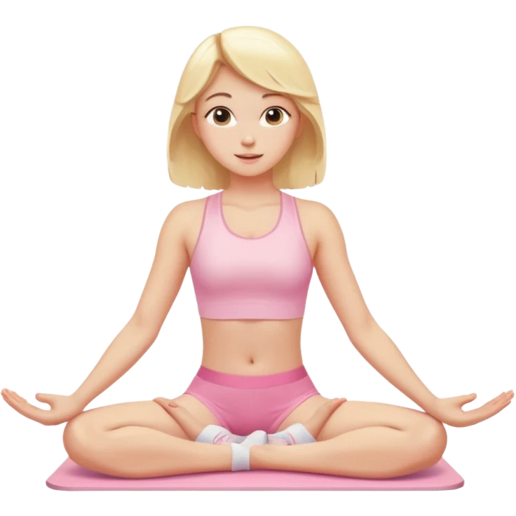 angelic blonde girl stretching in light pink gym emoji