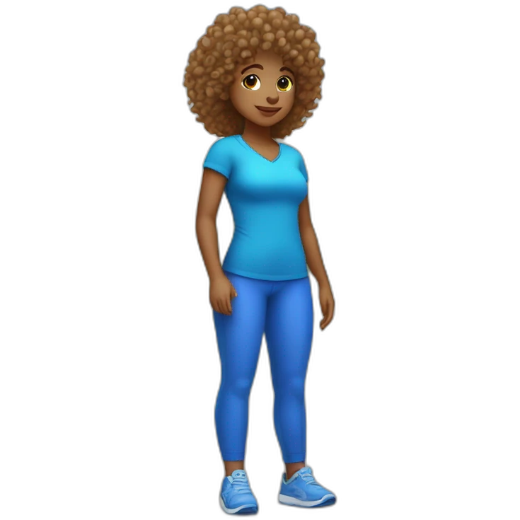 A curly kid, wearing blue clothes and using her insulin pump while playing in a park. emoji
