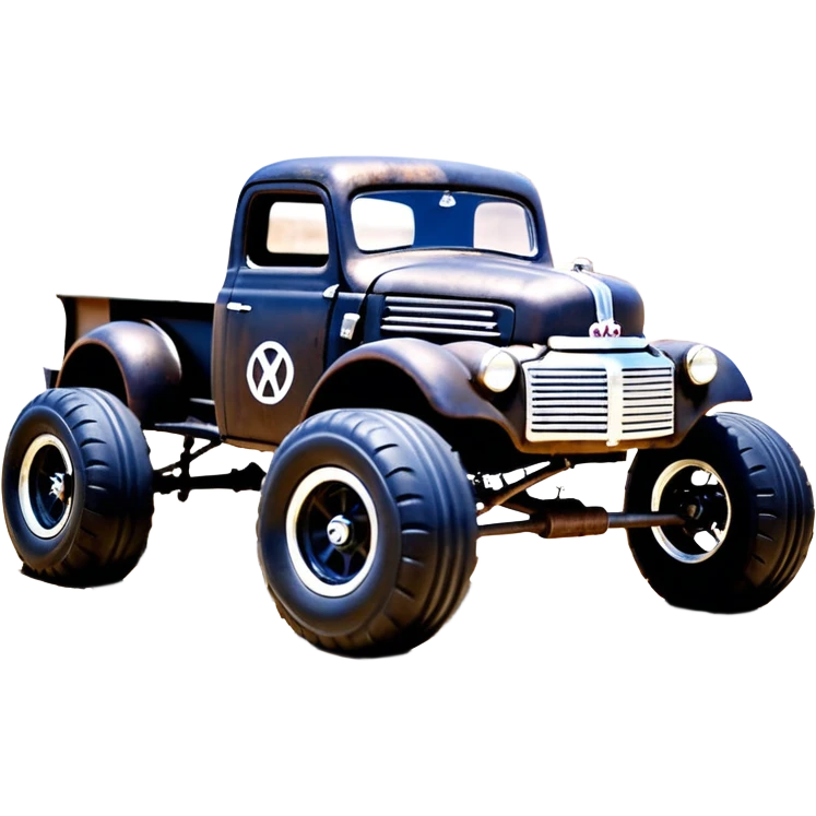 1:10 off-road lcg smoking rusting Arrma Traxxas Basher style Wednesday Adam’s 1954 blackened tarnished hotrod rat rod streamlined anime VW zombie extended cab rc bulging pickup (extra wide low-profile pin tires chrome wheels with fenders) emoji
