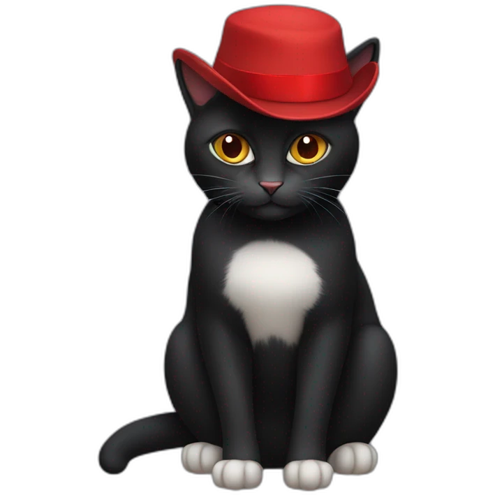 Black cat with a red hat emoji