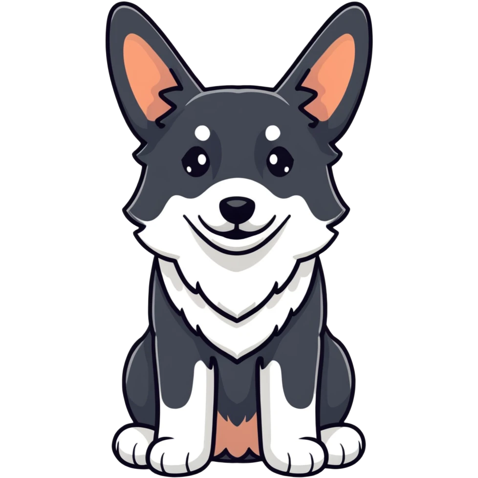 Friendly black and white shepherd dog with perked ears emoji
