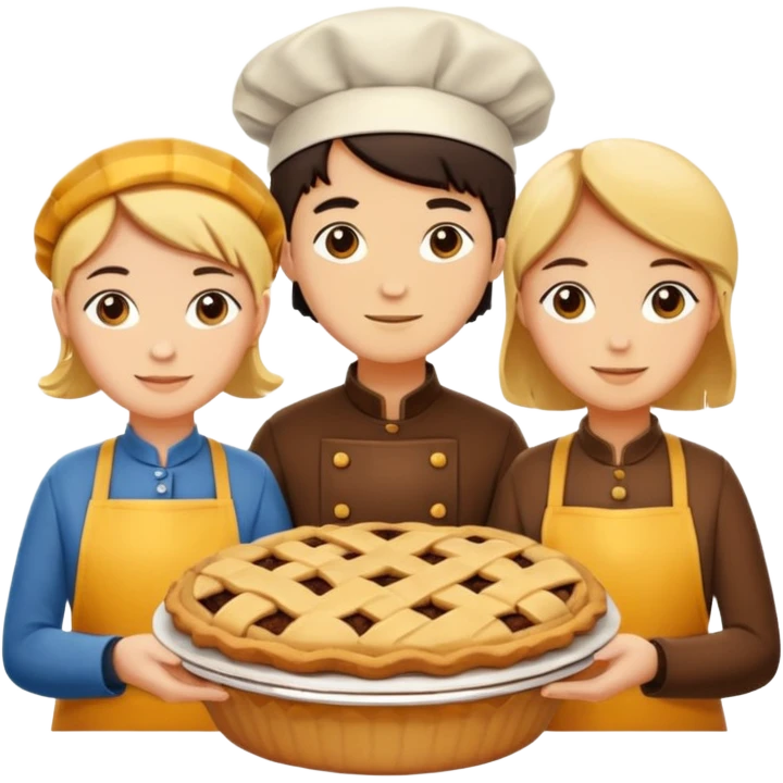 Baking community humanless avatar in vibrant style illustration. Pie, cookie, and muffin warm golden tones, simple shapes, flat design, high contrast. emoji