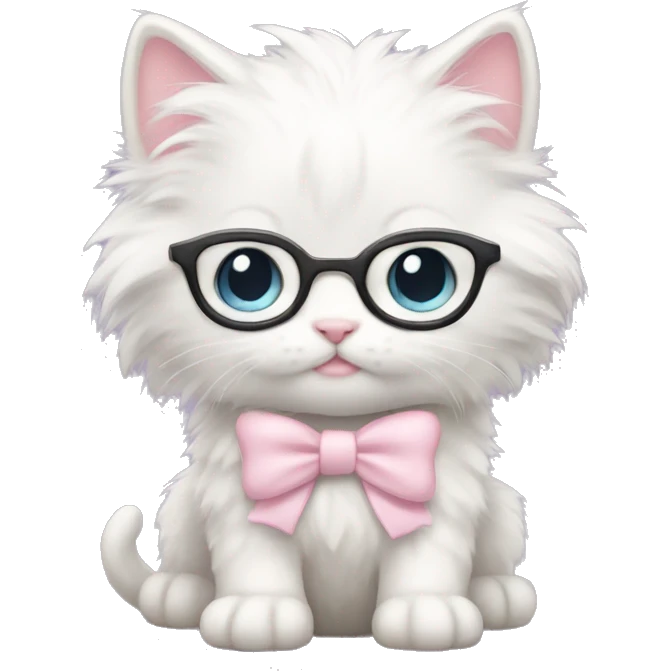 white fluffy nerdy kitten with pale pink bow emoji