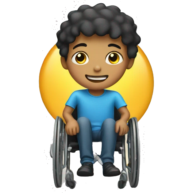 smiling boy sitting alone with a wheelchair  emoji