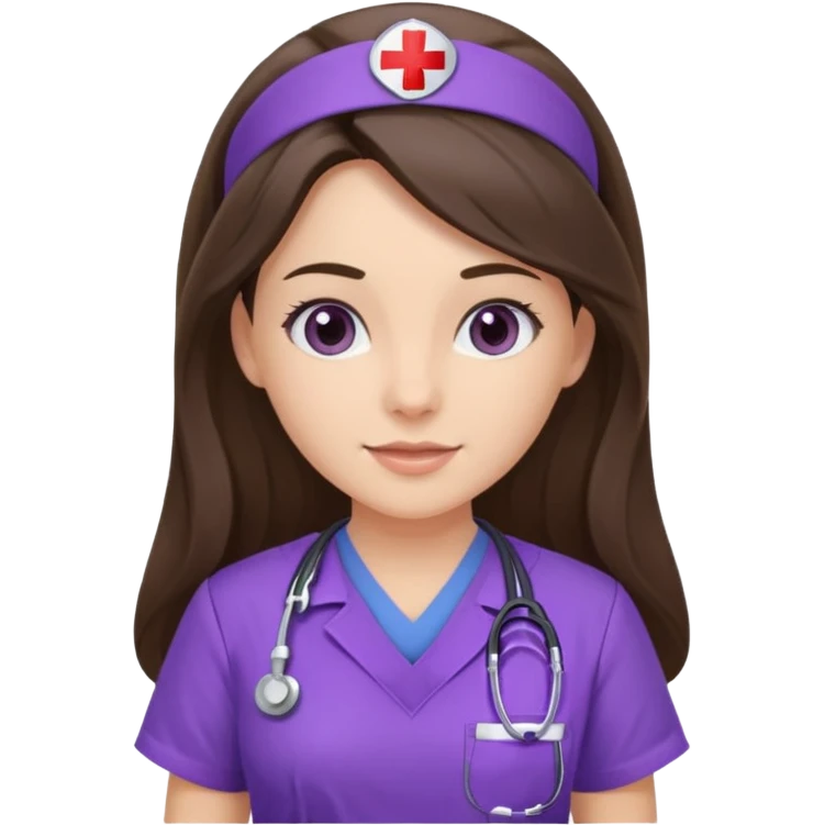 pretty brunette nurse with long hair in purple scrubs emoji