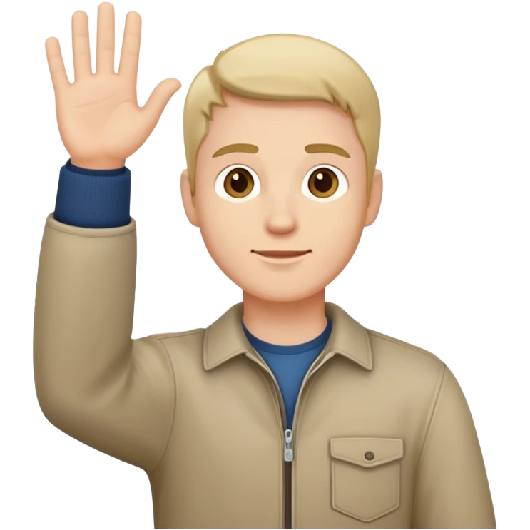 man  in casual clothes, one hand raised emoji