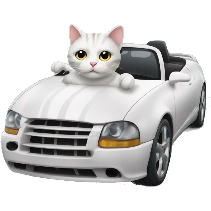 White stripped cat in sport car  emoji