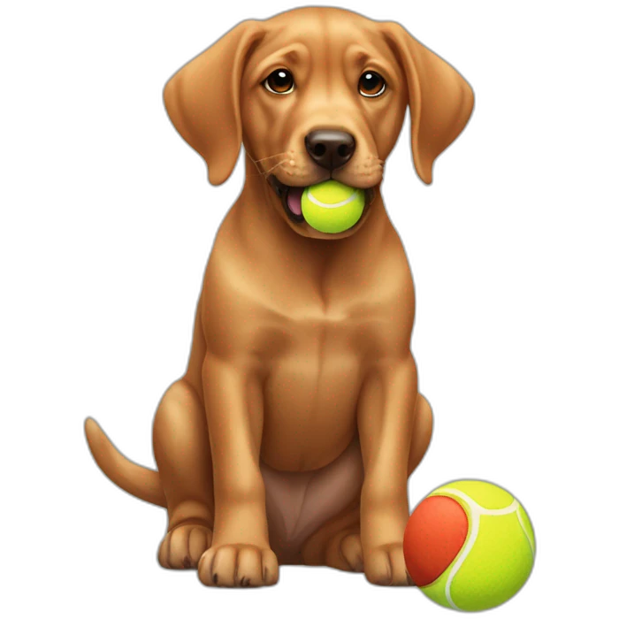 Puppy Red labrador holding a tennis ball on his mouth emoji