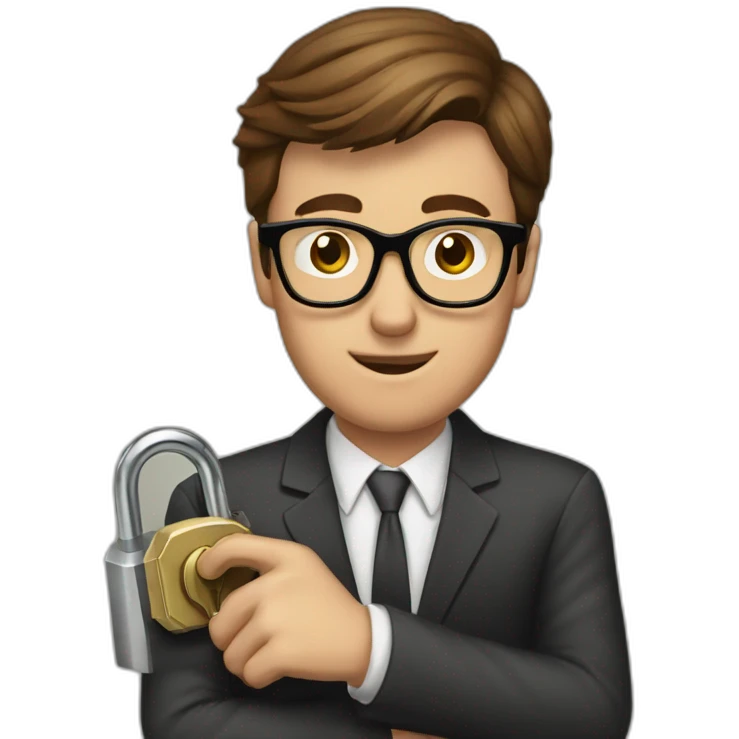 brown-haired classy man wearing glasses struggling to fit a key into a lock emoji