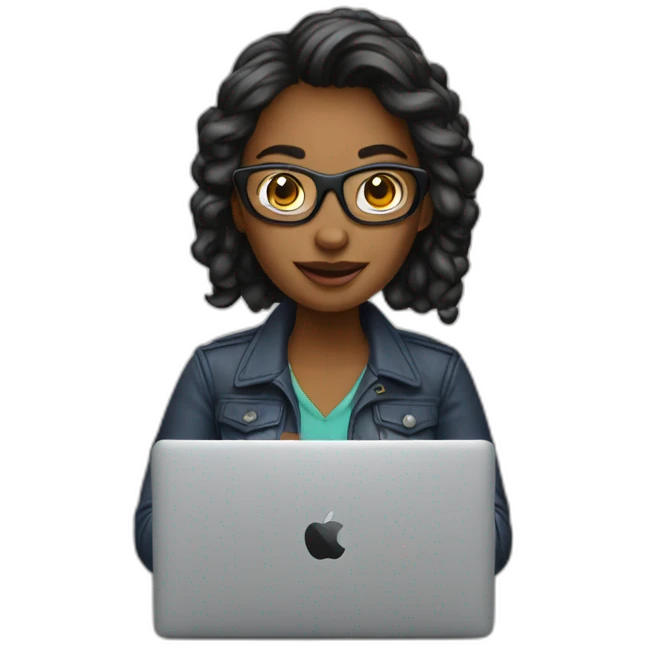 Woman geek with MacBook emoji