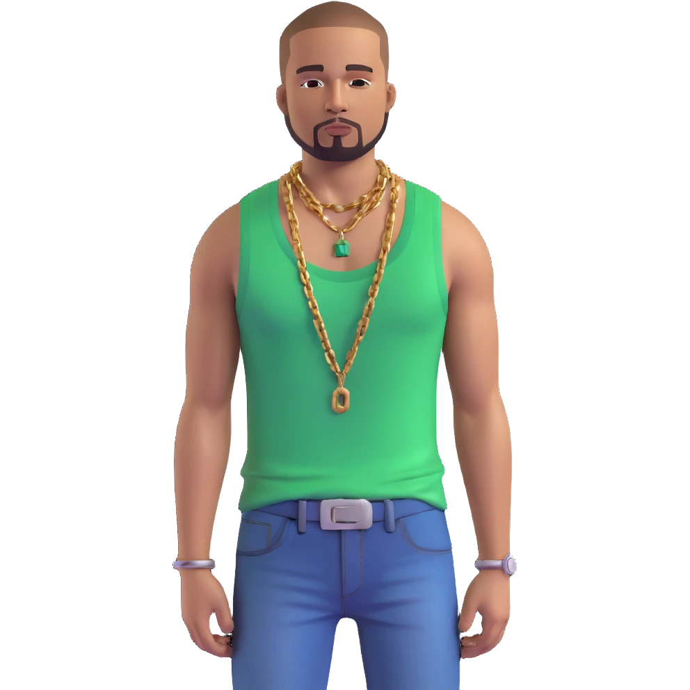 CJ from GTA San Andreas with his green tank top, jeans and chain necklace emoji