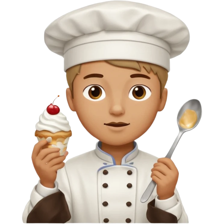 Young Male Chef eating sundae with spoon emoji