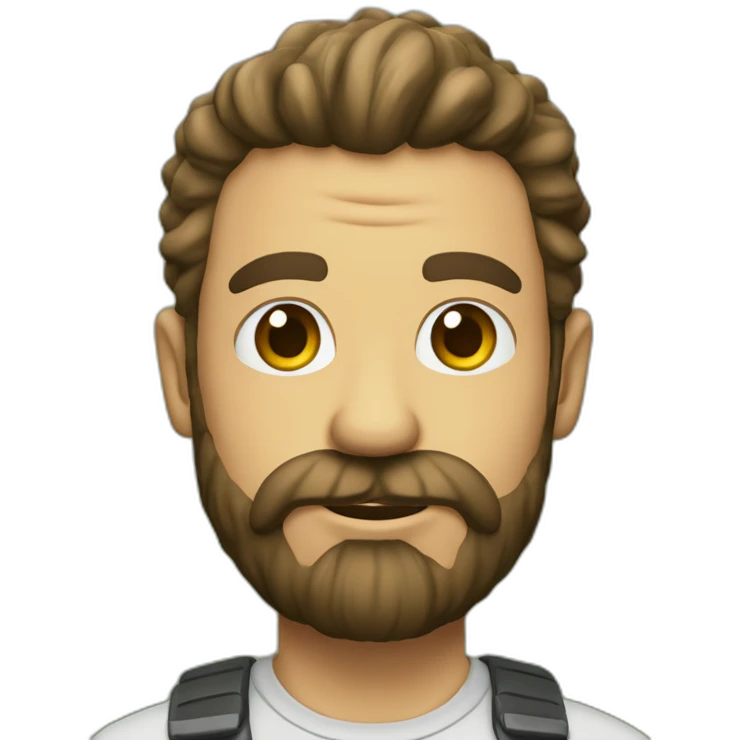 hombre de pelo castaño con barba, y ojos verdes Junto a un dinosaurio emoji