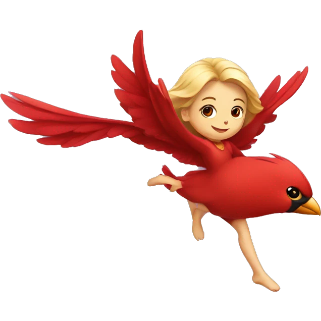 Cute girl flying on Cardinal bird emoji