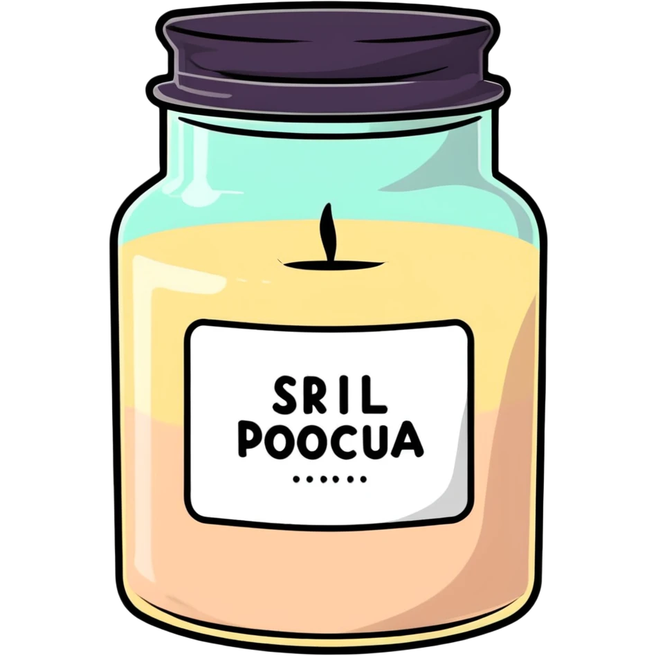 creamy beige vanilla-scented candle in a glass jar with a soft glow, pastel label, and wax texture, rounded edges, slight gloss, cozy and elegant feel emoji