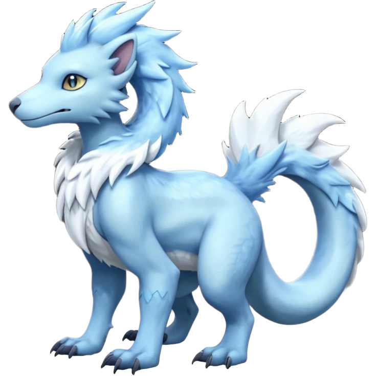 Icy scarf-covered glacial glistening glossy smooth soft flaky scaly furry hyper-realistic boreal Lunaray-Manectric-Absol-Luxray-Sergal-Fakémon-fusion-animal-creature, full body  emoji