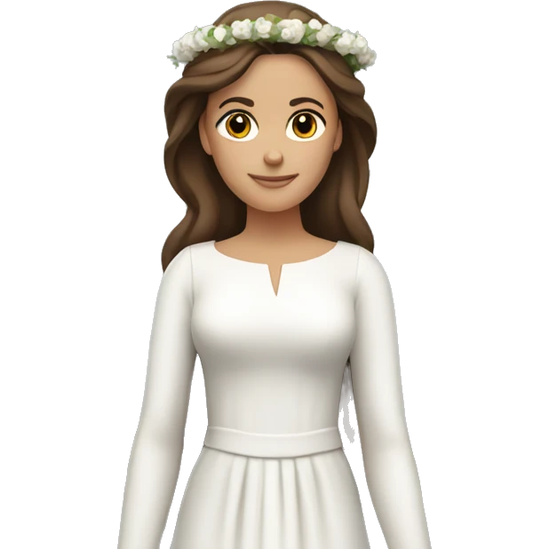 brown haired women with white gown and spur wreath white candles on top emoji