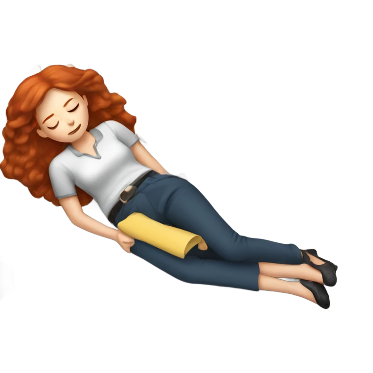 Redhead woman taking a nap at work emoji