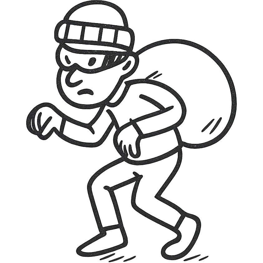 hand-drawn doodle of a robber tiptoeing emoji