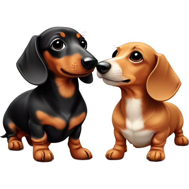 Two mini dachshund of different sizes and colours in love with a love heart emoji