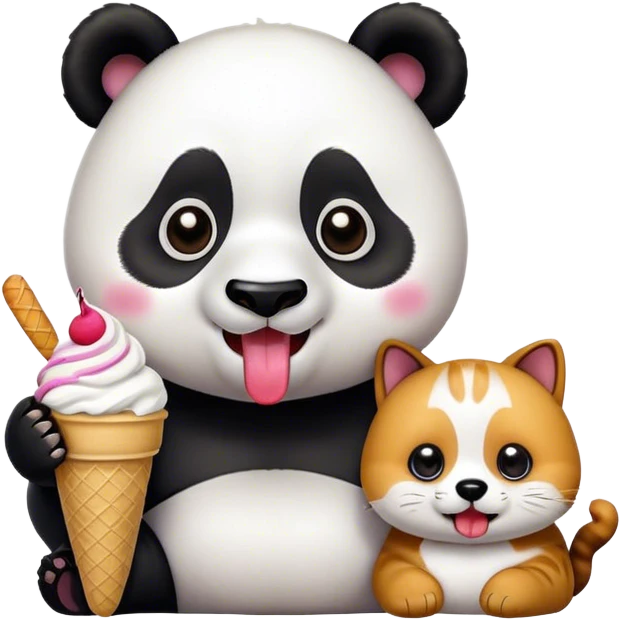 Panda eating ice cream + A happy cat emoji + A cool dog emoji emoji