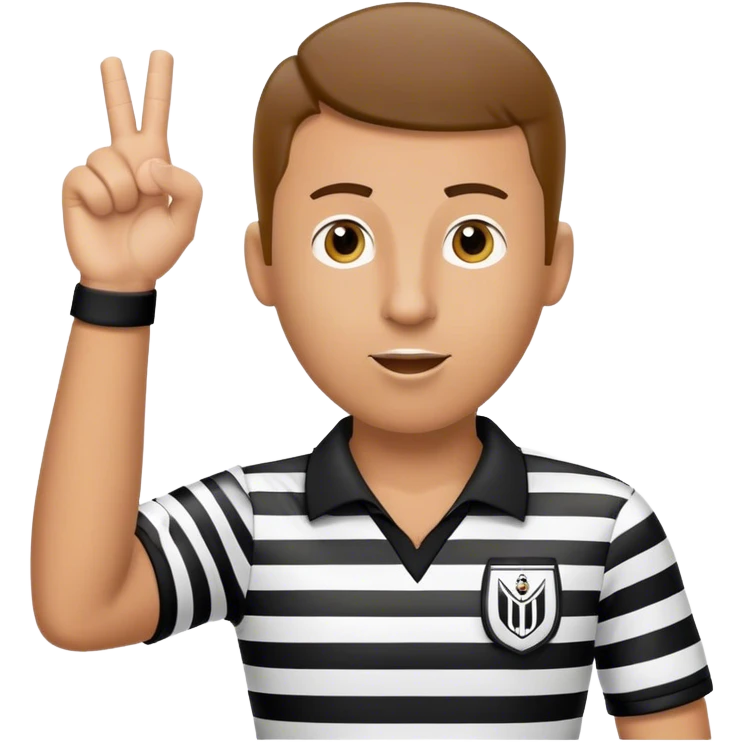 Create a soccer referee that's raising one hand upwards and the other hand is down, and put a whistle in his mouth emoji