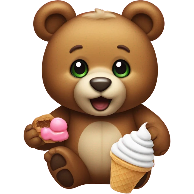 Teddy bear eating ice cream emoji