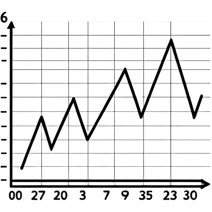 A line graph in the style of a Japanese sketch emoji