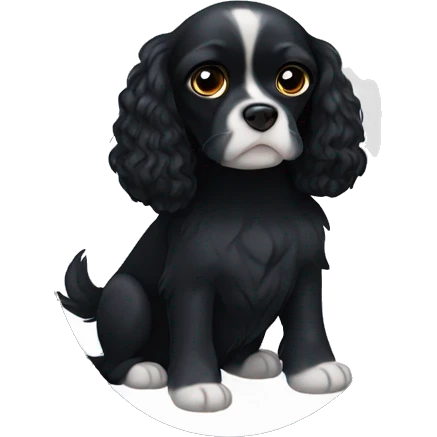 Small completely black king spaniel with black fur on his whole face and white fur on chest emoji