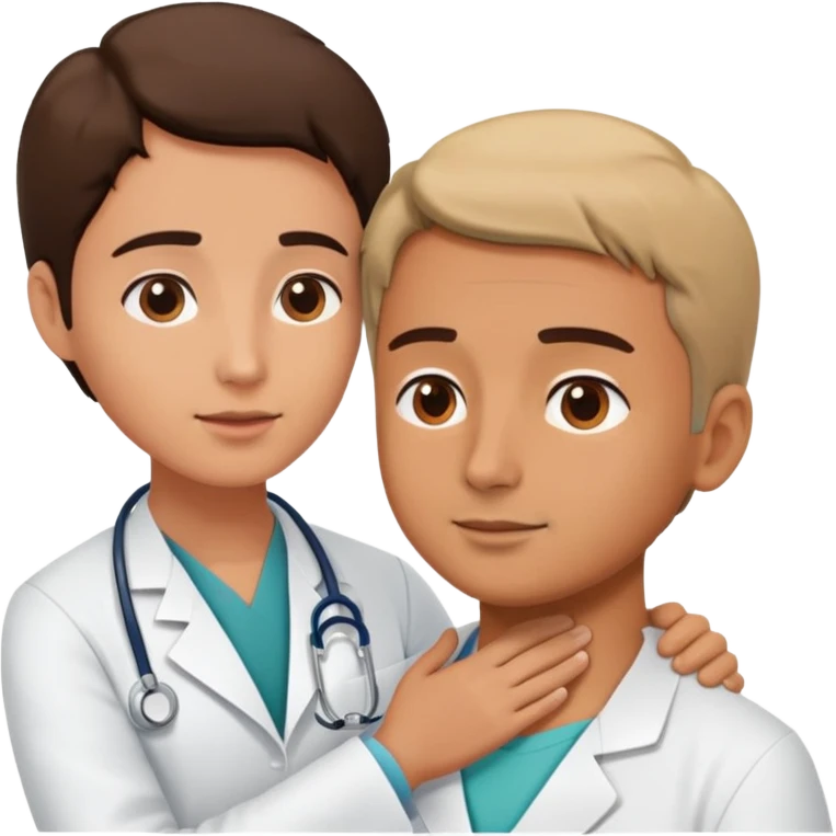 doctor and patient, doctor touching the side of the patient's neck, clinical setting emoji