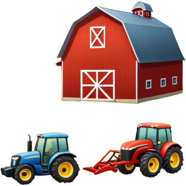 farm with barn, tractor, and crops emoji