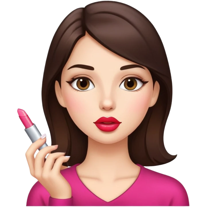 brunette girl putting lipgloss on her lips emoji