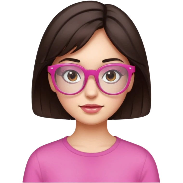 to give birth to a brunette girl who wears semi-transparent pink glasses and has short dark brown hair. emoji